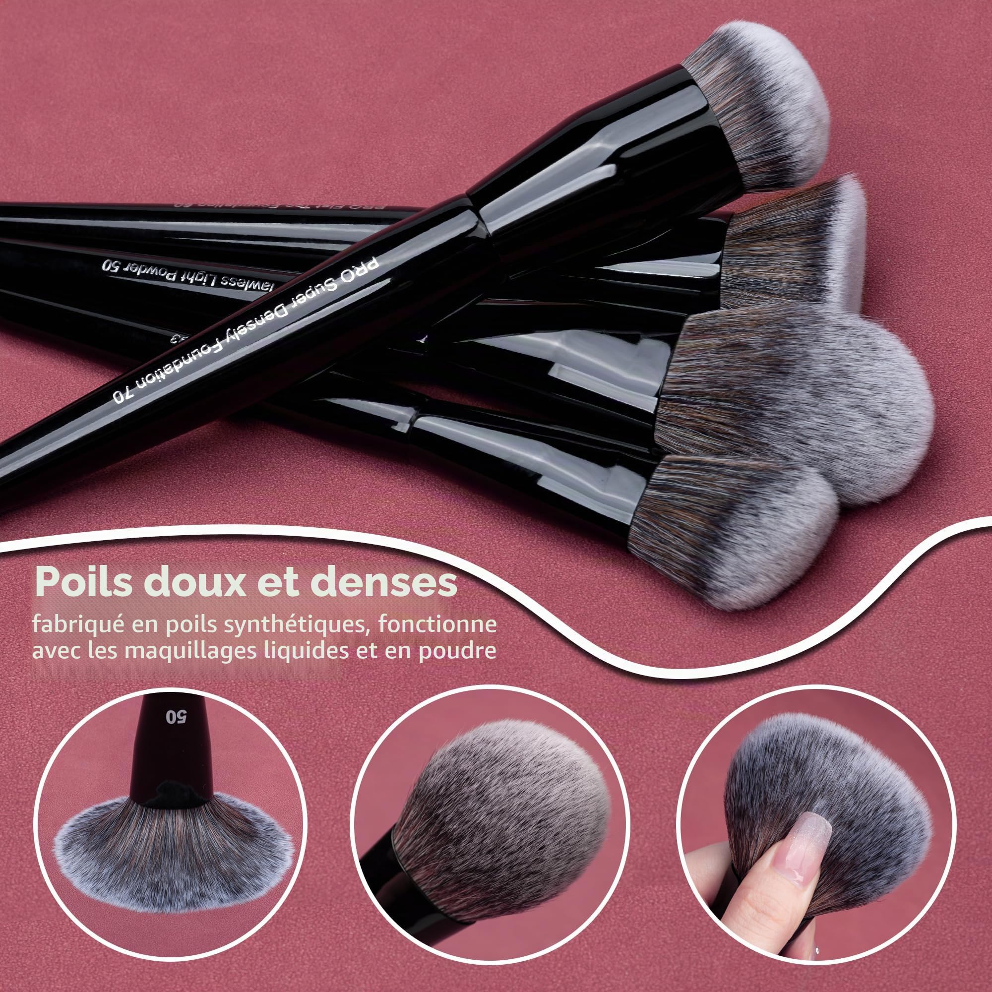 Bueart Design Lot de 19 pinceaux de maquillage professionnels, poils synthétiques végétaliens, l'outil parfait pour l'application du blush, du contour et de la poudre