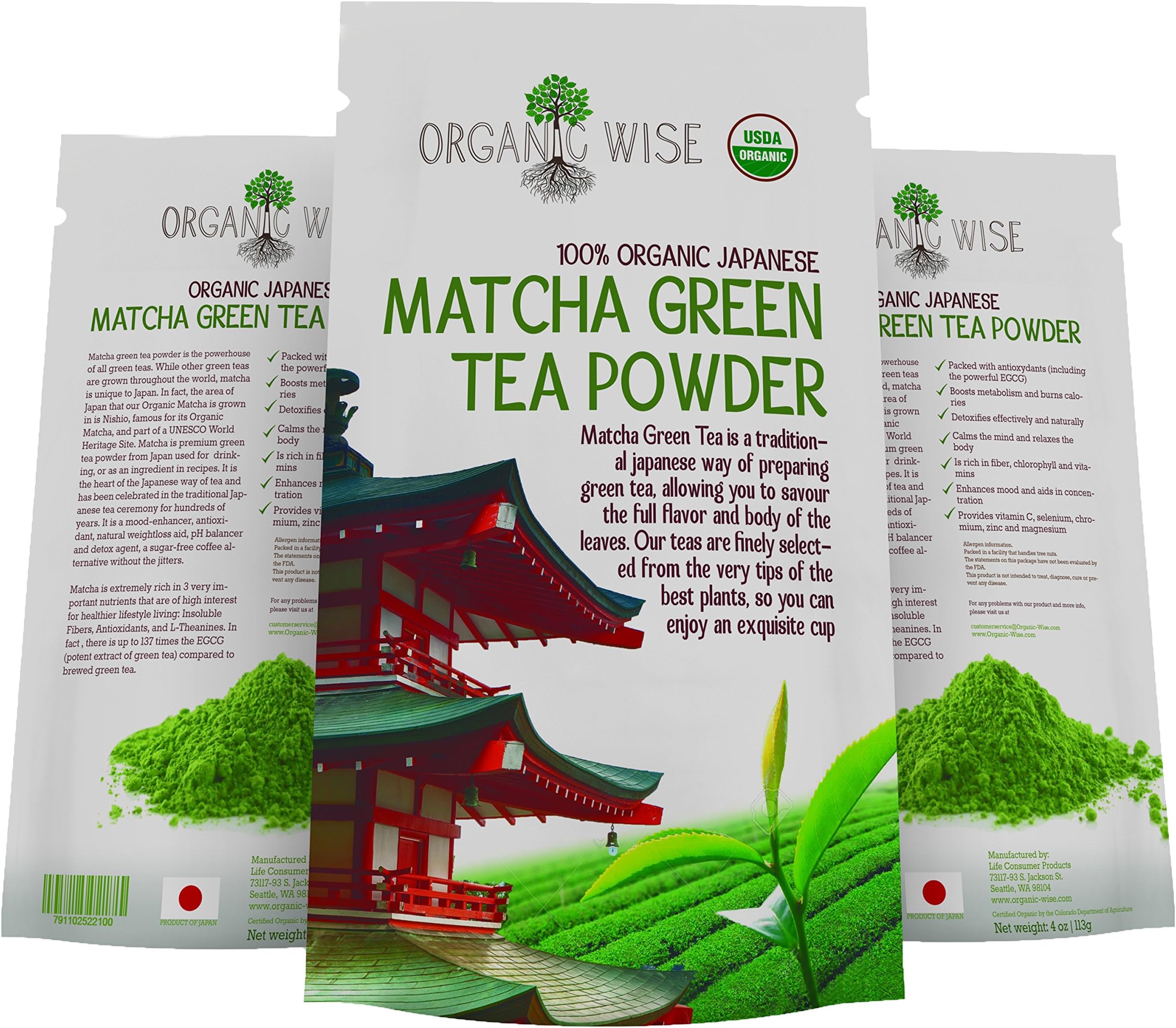 Matcha Green Tea Powder by Organic Wise-4 oz of Japanese Culinary Grade,AntiOxidant Powerhouse, Certified Organic By the Colorado Department of Agriculture and Packed in the USA-NOT from China