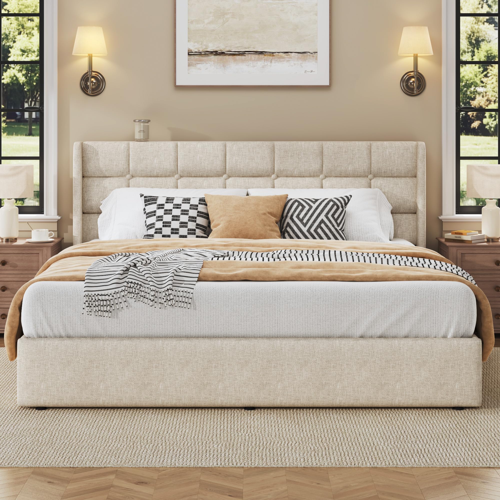 Best Storage Bed King Picks for 2026 1 HISOFT King Size Lift Up Storage Bed Frame, Linen Upholstered Platform Bed with — product photo