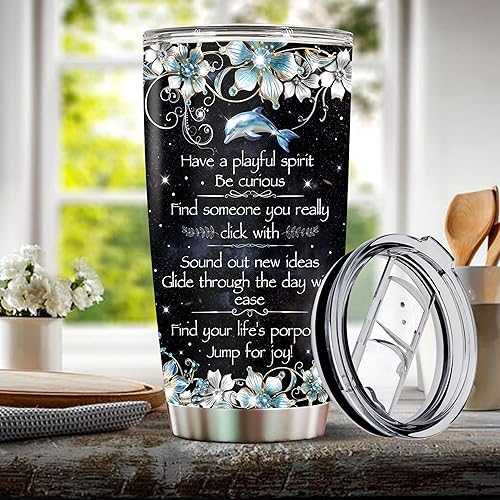Miniatura 5 de Regalos personalizados de delfines para niñas y mujeres, mamá, taza de café aislada de acero inoxidable de 20 onzas, taza de viaje, vaso térmico con