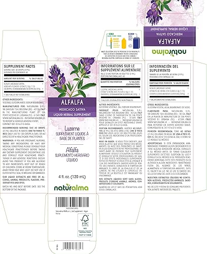 Miniatura 2 de Naturalma Hierba de alfalfa o alfalfa (Medicago Sativa) con flores Tintura sin alcohol rica en clorofila natural  Extracto líquido de 4 onzas