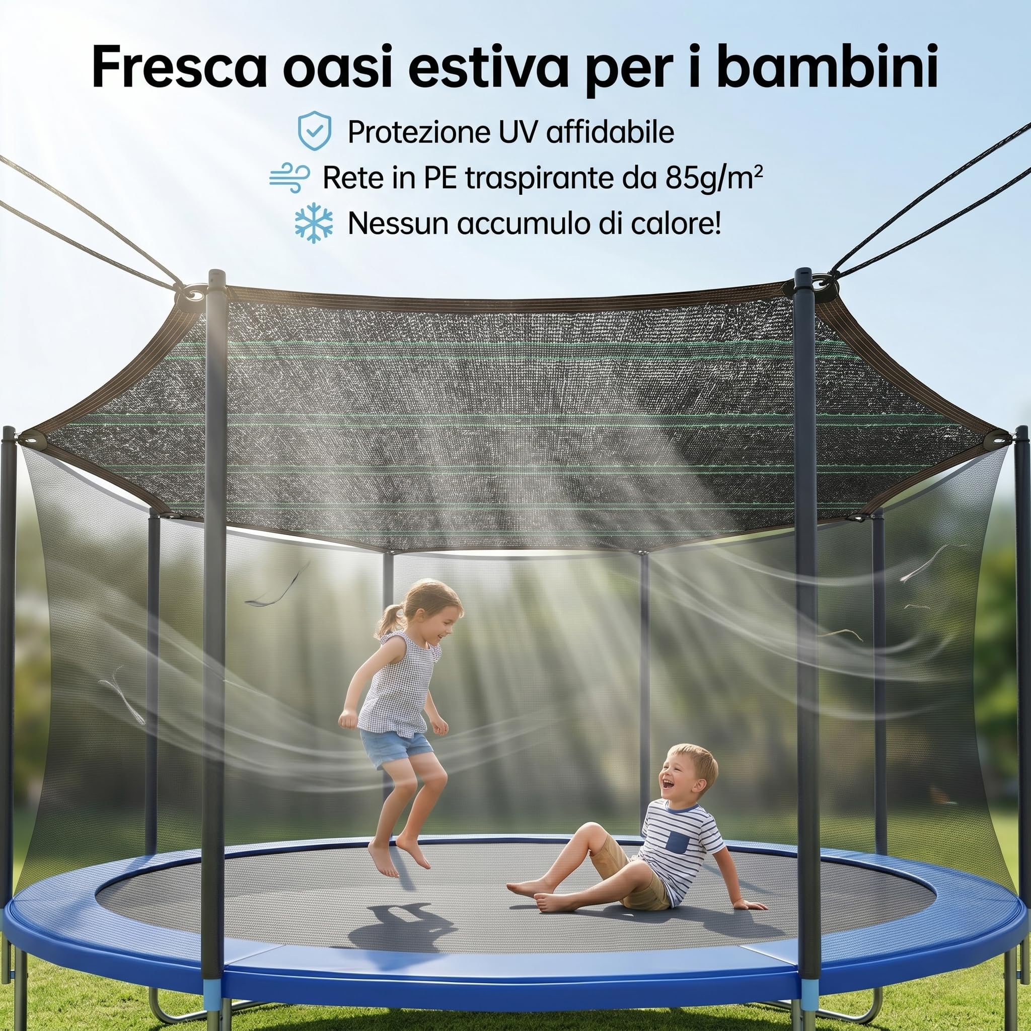 Trampolino parasole Ø 305 cm | Copertura resistente ai raggi UV in polipropilene resistente alle intemperie parasole per trampolino rotondo – Protezione da sole, foglie e sporco, facile da