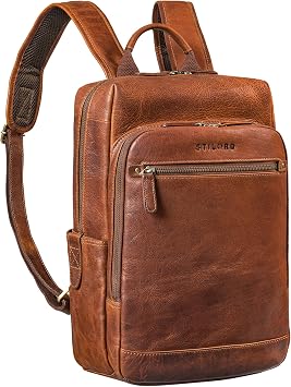 STILORD 'Yuki' Leather Backpack Men Business Vintage Backpacks for 13,3 inch MacBook Laptop Bag Modern Daypack for Work Office Genuine Leather, Colourkara - cognac