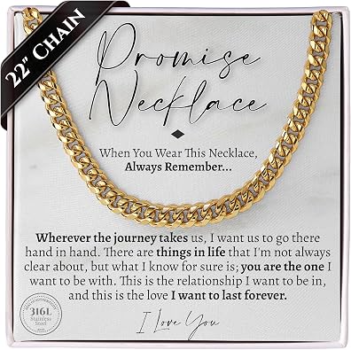 Love You This Much Promise Cuban Chain Necklace for Him, 7mm Thick, Sentimental Gift for Him, BF Gift for Birthday, Gift Ideas for Boyfriend