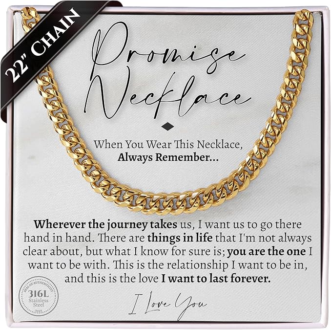 Love You This Much Promise Cuban Chain Necklace for Him, 7mm Thick, Sentimental Gift for Him, BF Gift for Birthday, Gift Ideas for Boyfriend