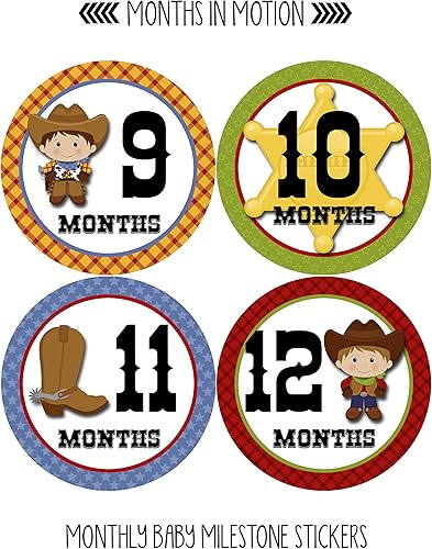 Miniatura 4 de Calcomanías mensuales para bebé, calcomanías de hitos mensuales, calcomanías del mes del bebé para niño, vaquero occidental, estilo 340