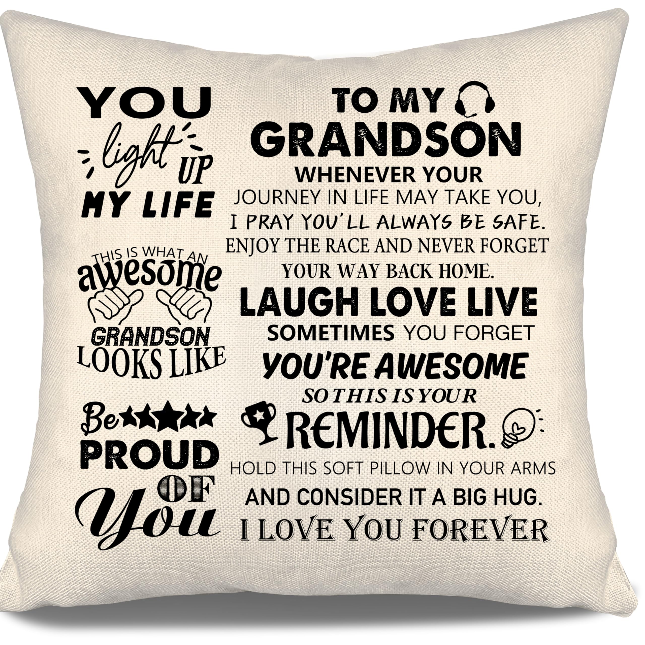Aosumin To My Grandson Cushion Cover Ideas Gift for Grandson from Grandma Grandpa Birthday Graduation (grandson)