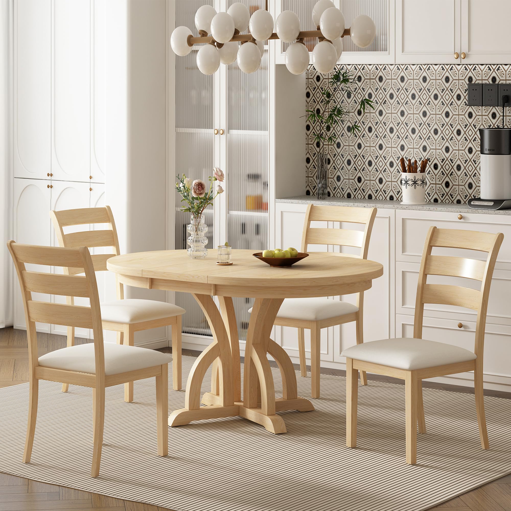 Amazon.com - Extendable Round Dining Table Set with Chairs for 4 ...