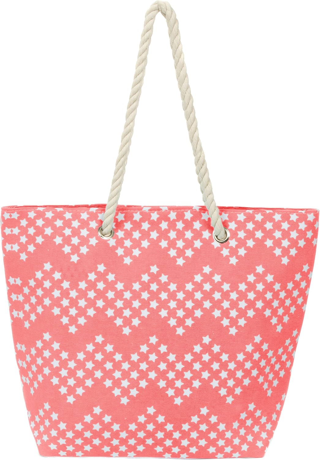Leisureland Large Water Resistant Canvas Beach Tote Bag (19"x15"x6", Vertical Stripe Coral)