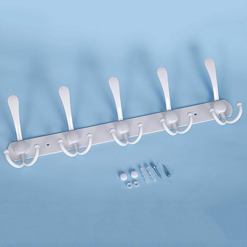 Miniatura 8 de WEBI Perchero de pared, ganchos de pared, perchero de pared, perchero de pared, riel de gancho, 5 ganchos triples para colgar abrigos, chaquetas,