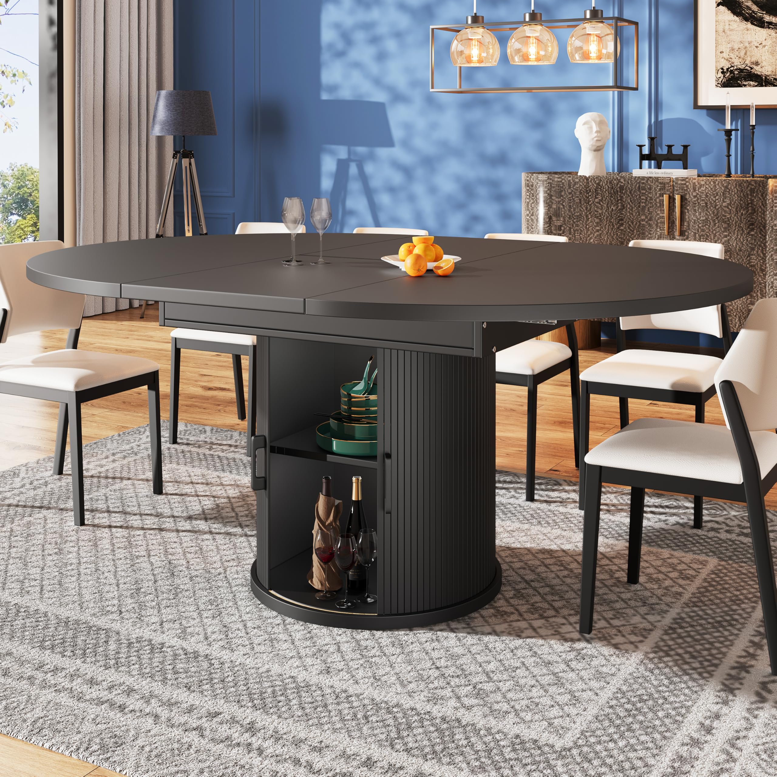 Tavolo da pranzo estensibile, tavolo da pranzo, tavolo da cucina, tavolo da balcone, tavolo da pranzo rotondo, allungabile fino a diventare ovale, 118-158 cm, per 6 persone
