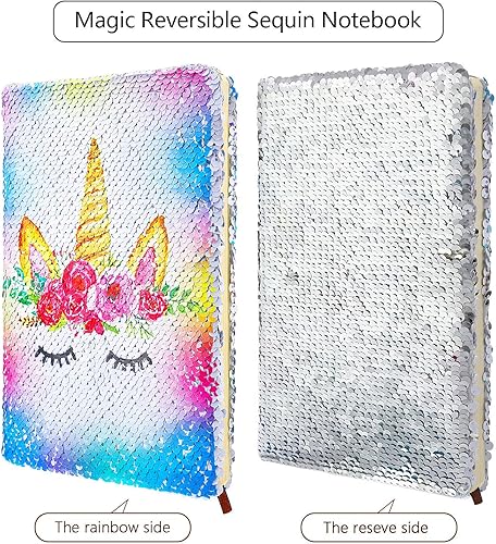 Miniatura 4 de Juego de cuadernos de lentejuelas con 4 bolígrafos de tinta de gel de color, reversible, diario mágico con lentejuelas, diario de escritura para el