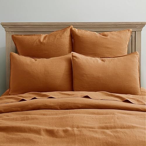 Miniatura 4 de ATLINIA Fundas de almohada de lino Euro Sham  26 x 26 pulgadas, juego de 2 fundas de almohada neutras refrescantes, color óxido