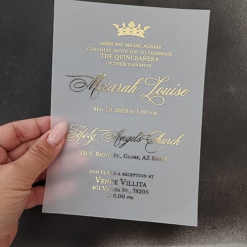 Juego de 10 invitaciones de quinceañera con corona de oro, invitaciones de cumpleaños 15 para niña, invitaciones personalizadas de membrillo Mis,