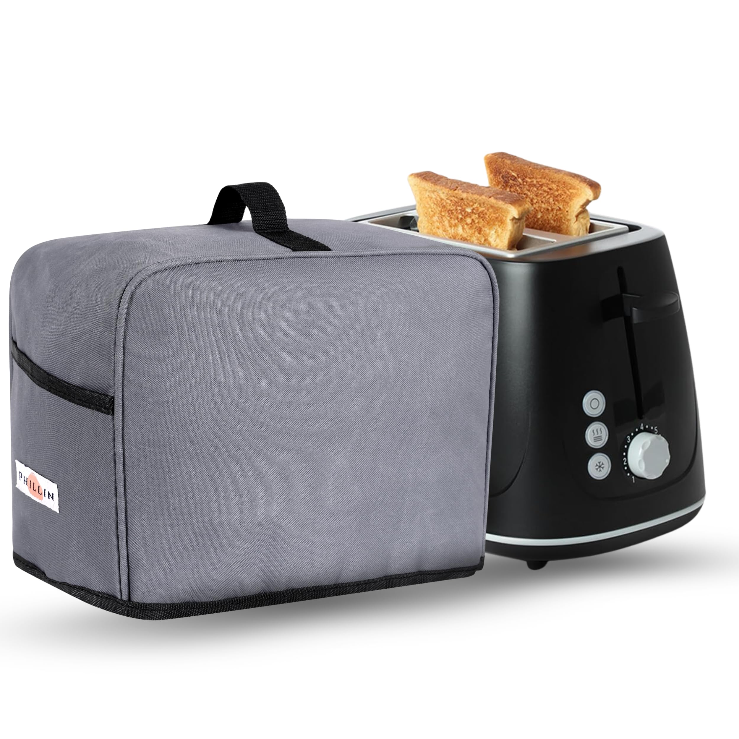 Waterproof Black Toaster Cover with Pockets for Jam Spreader and Toaster Tongs Compatible for All Types 2 Slice Toaster's - Grey (29 X 22 X 17 CM)