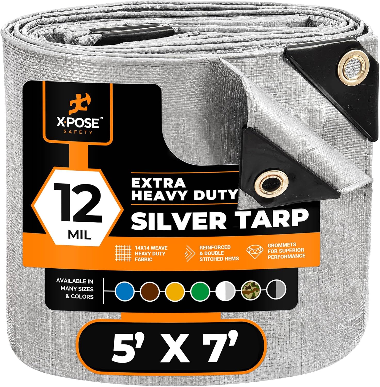 Heavy Duty Silver Poly Tarp 5' X 7' - Multipurpose Protective Cover - Durable, Waterproof, Weather Proof, Rip and Tear Resistant - Extra Thick 12 Mil Polyethylene - by Xpose Safety Silver 5' x 7'