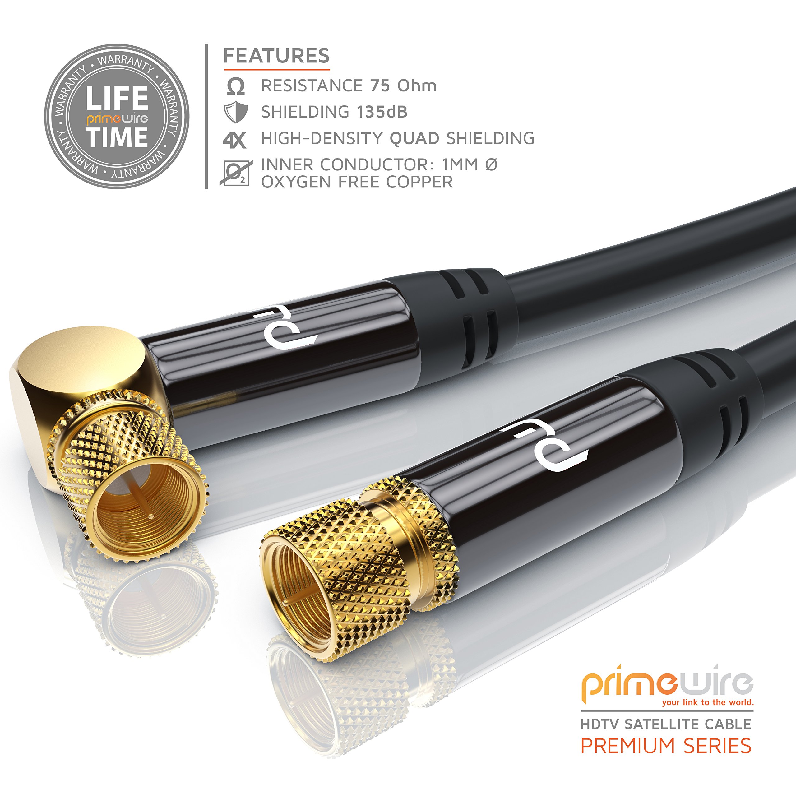 Câble Antenne Satellite 1,5m - Fiche F Mâle/Mâle - Or 135 DB - 4K UHD