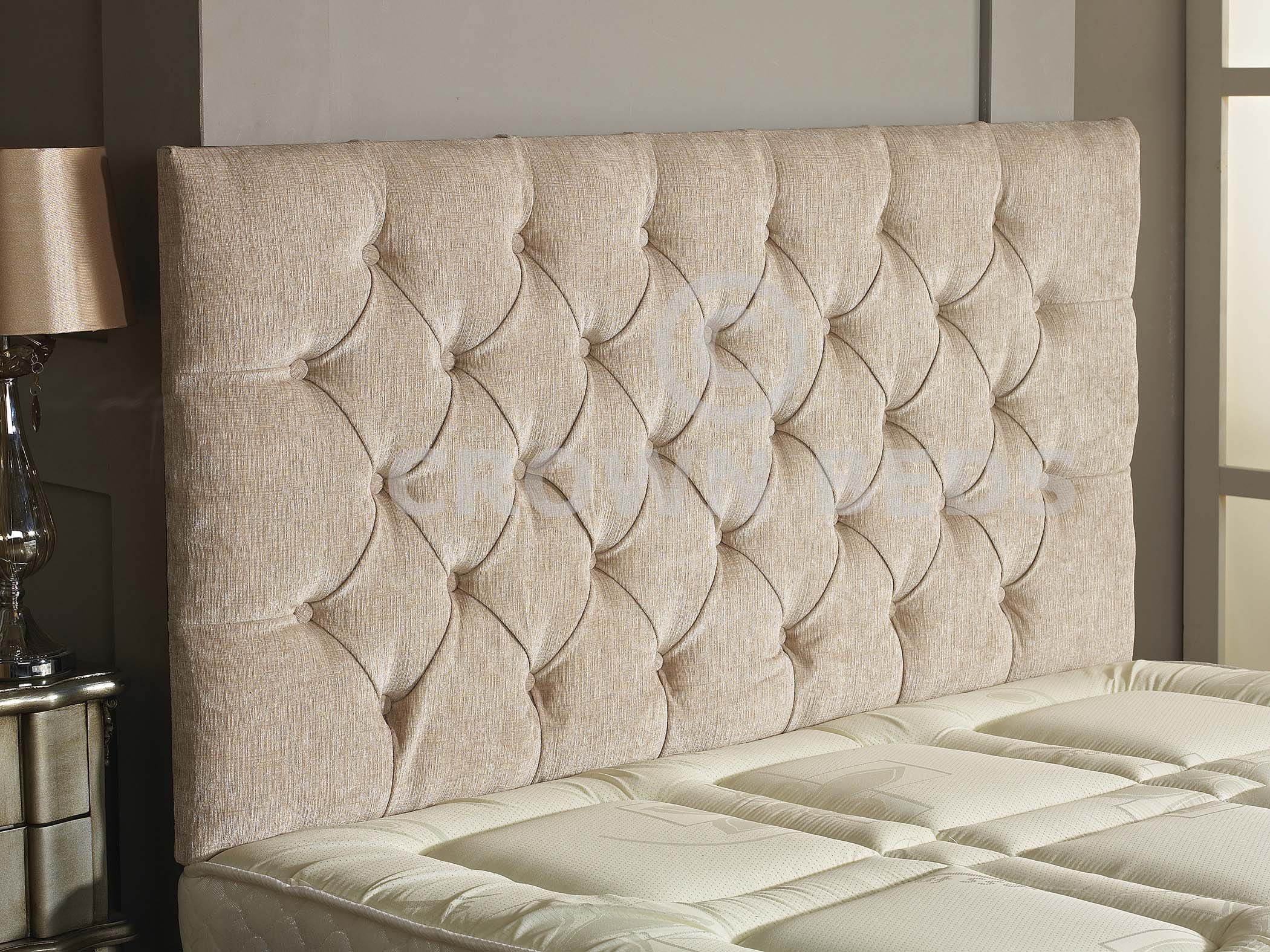 CROWNBEDSUK CHESTERFIELD DIAMANTE BUTTON HEADBOARD IN 2ft5,3ft,4ft,4ft6,5ft,6ft !!!!NEW!!!! (STONE, 2FT6 (SMALL SINGLE) PLAIN BUTTON)