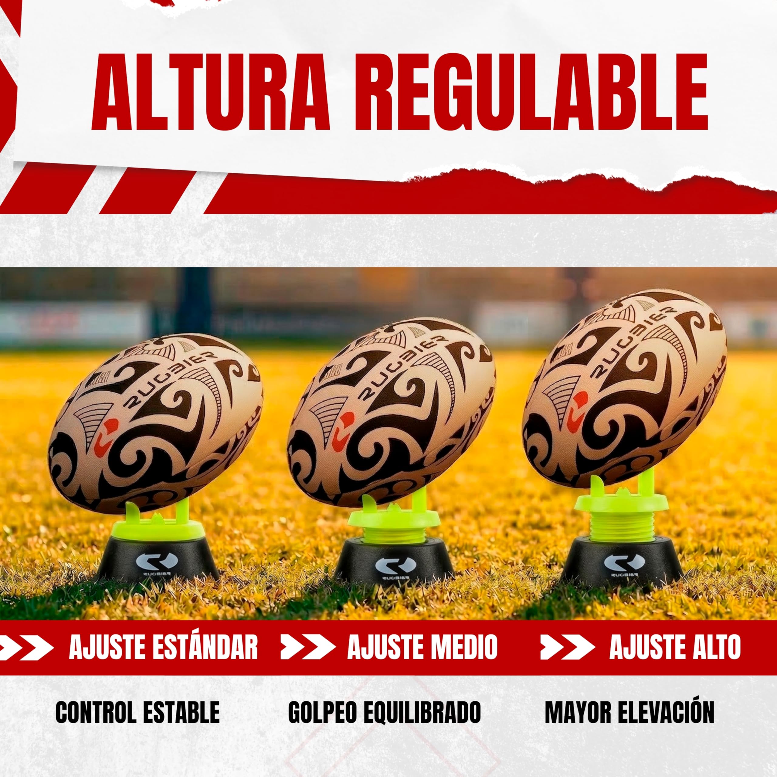 Tee de Rugby Ajustable Profesional – Kicking Tee Altura Regulable Patadas y Conversiones – Soporte Balón Rugby Alta Estabilidad – Accesorio Rugby Entrenamiento y Competición – Amarillo/Negro