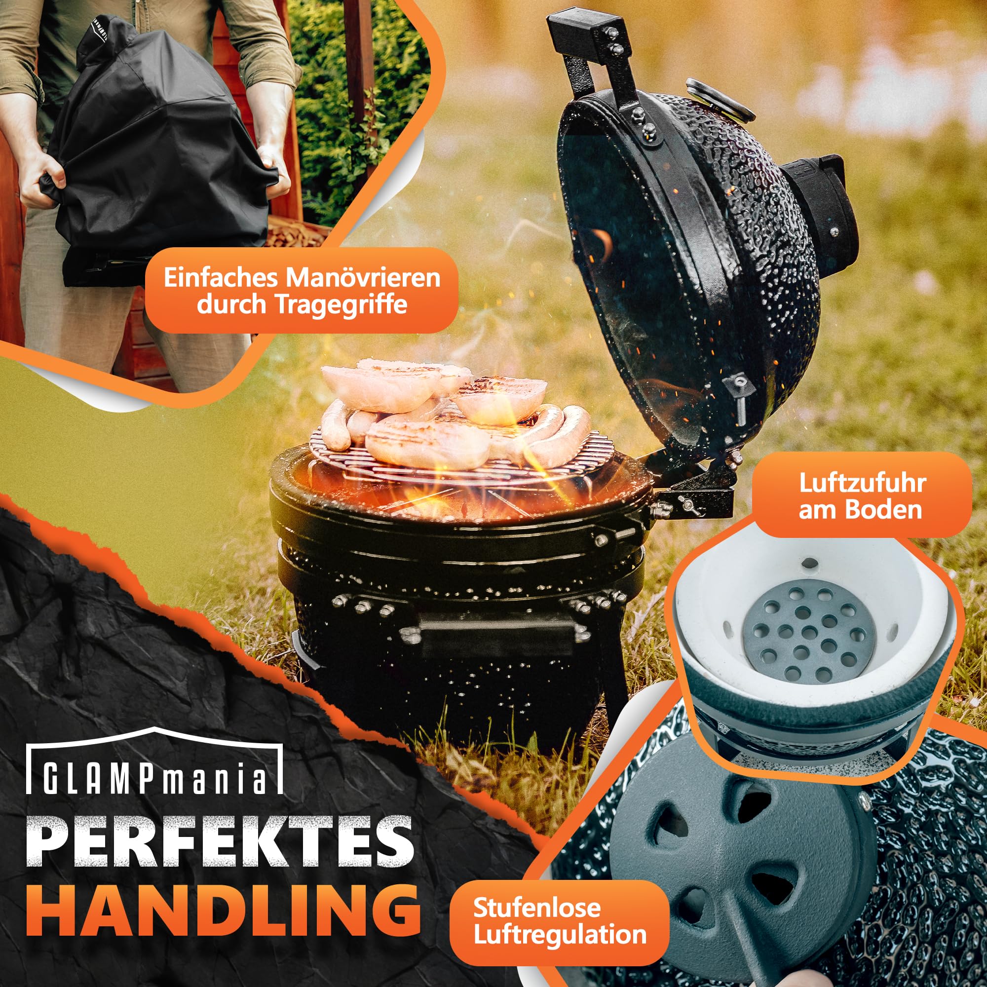 Keramikgrill Kamado Grill SET für 2 Personen - Grilllrost Ø25cm I Smoker Grill I Campinggrill, BBQ, Holzkohlegrill für Camping Garten Balkon - Jetzt Holen und Genießen