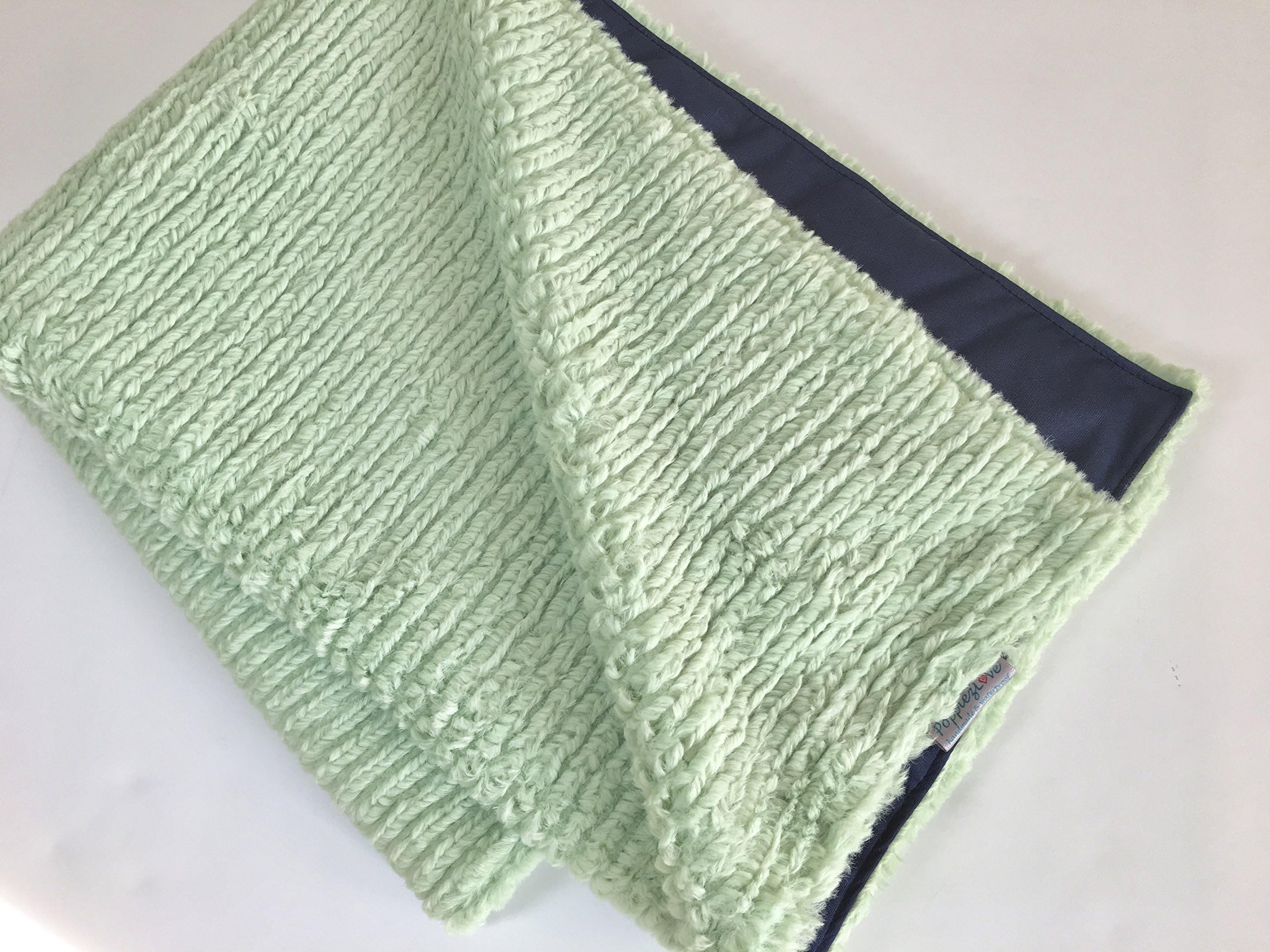 Waterproof Pet Blanket- Super Thick and Soft Chenille Minky Mint Green and Navy