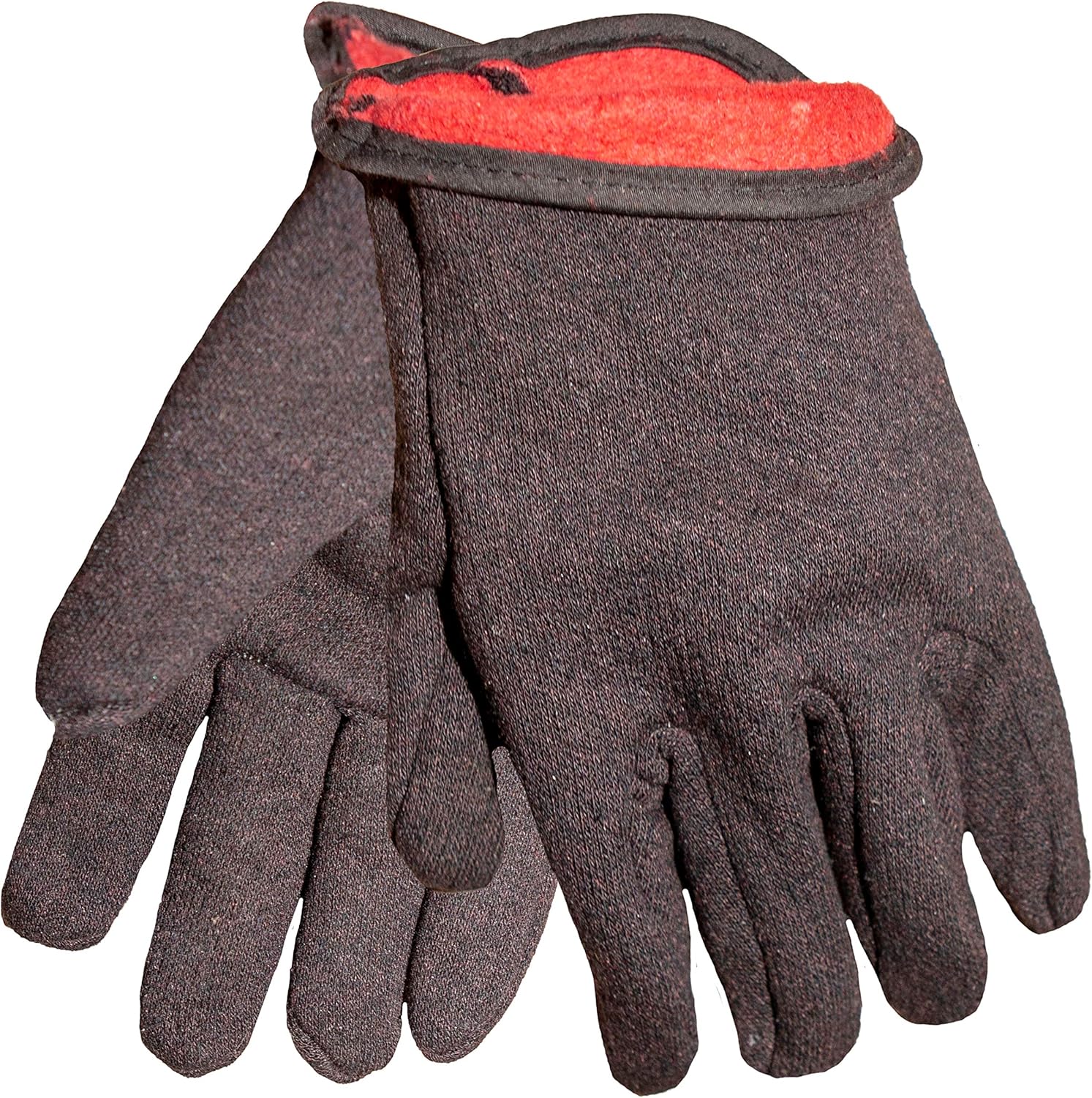 G & F Products Brown Jersey Winter Work Gloves with Red Fleece Lining Large (Pack of 12) Gloves