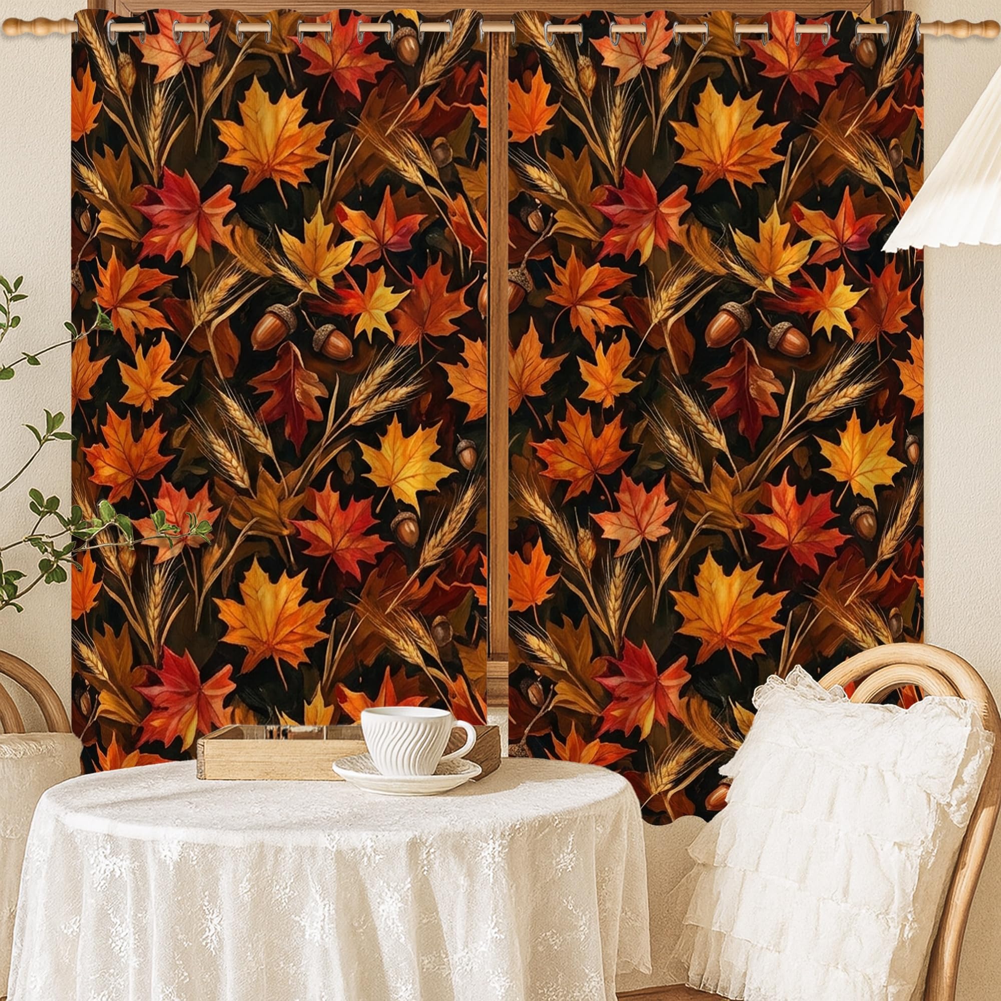 Rideaux occultants feuille d'érable orange automne lavables 132x137 cm
