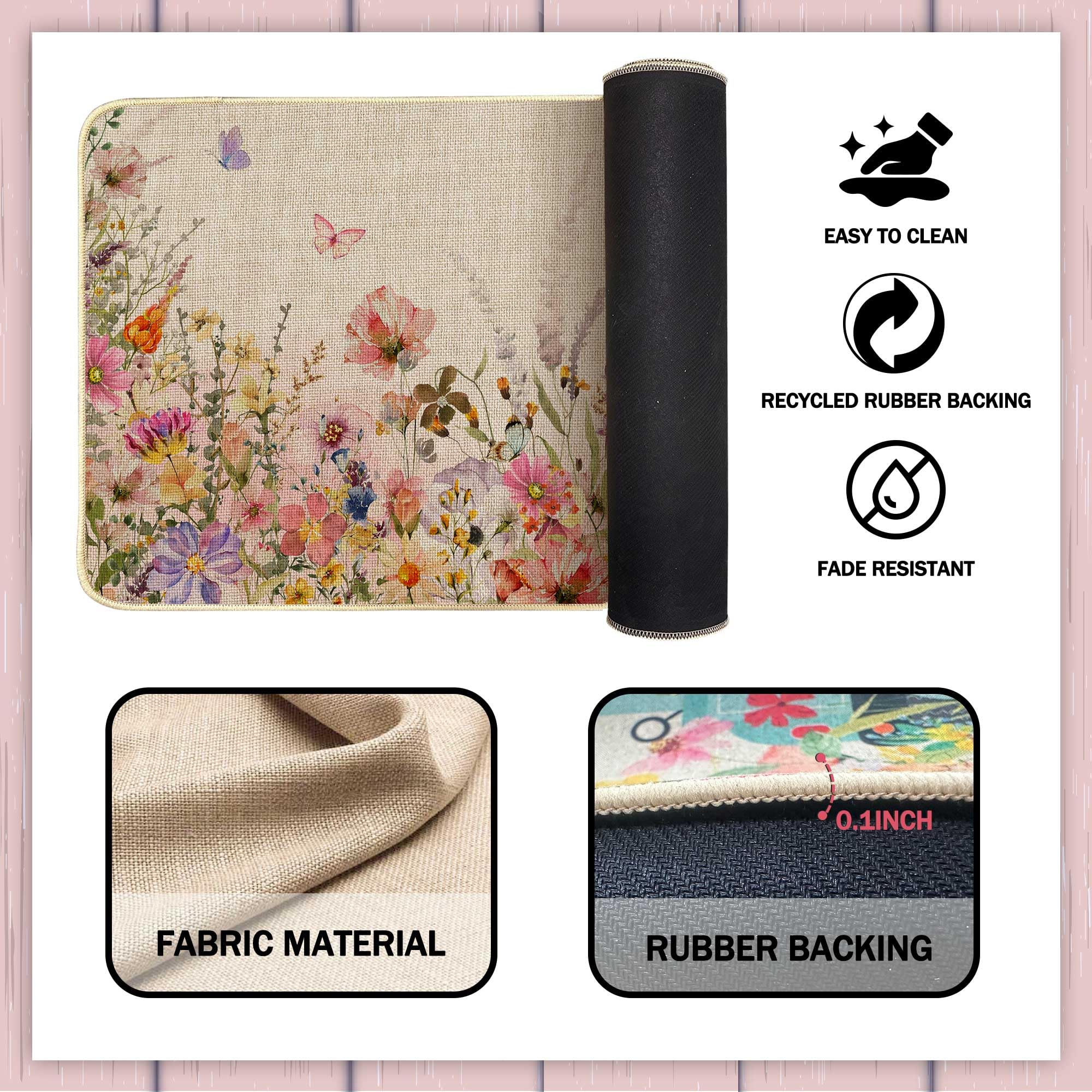 Printspree Spring Kitchen Mats Set of 2, Wildflower Design for Kitchens, Doorways, and Seasonal Spring Decor, Non-Slip Rubber Backing Floor Mats, 17