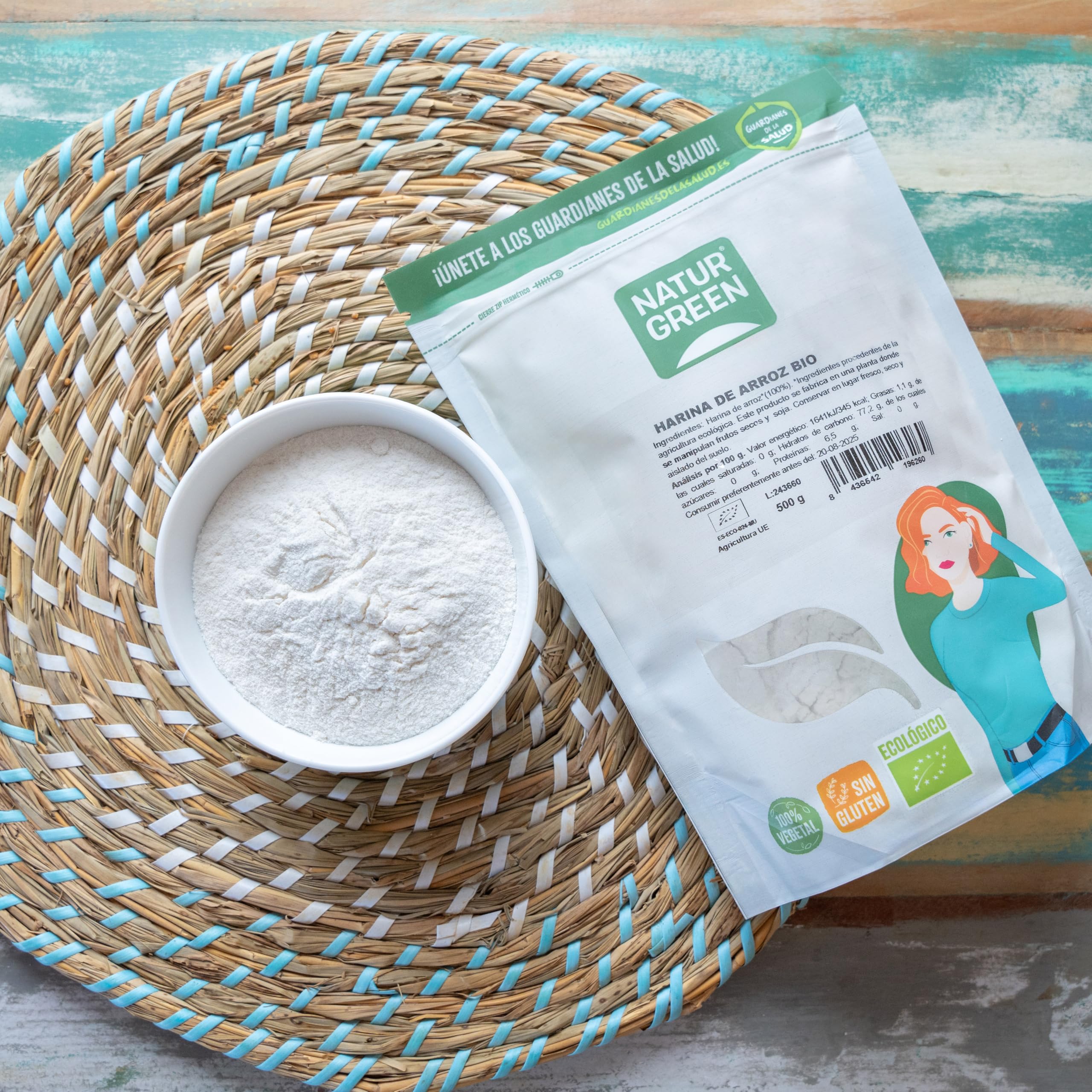 NaturGreen - Harina de Arroz, Arroz Blanco Molido, Ecológico, Condimento Bio, 100% Vegano, Sin Gluten - 500 g