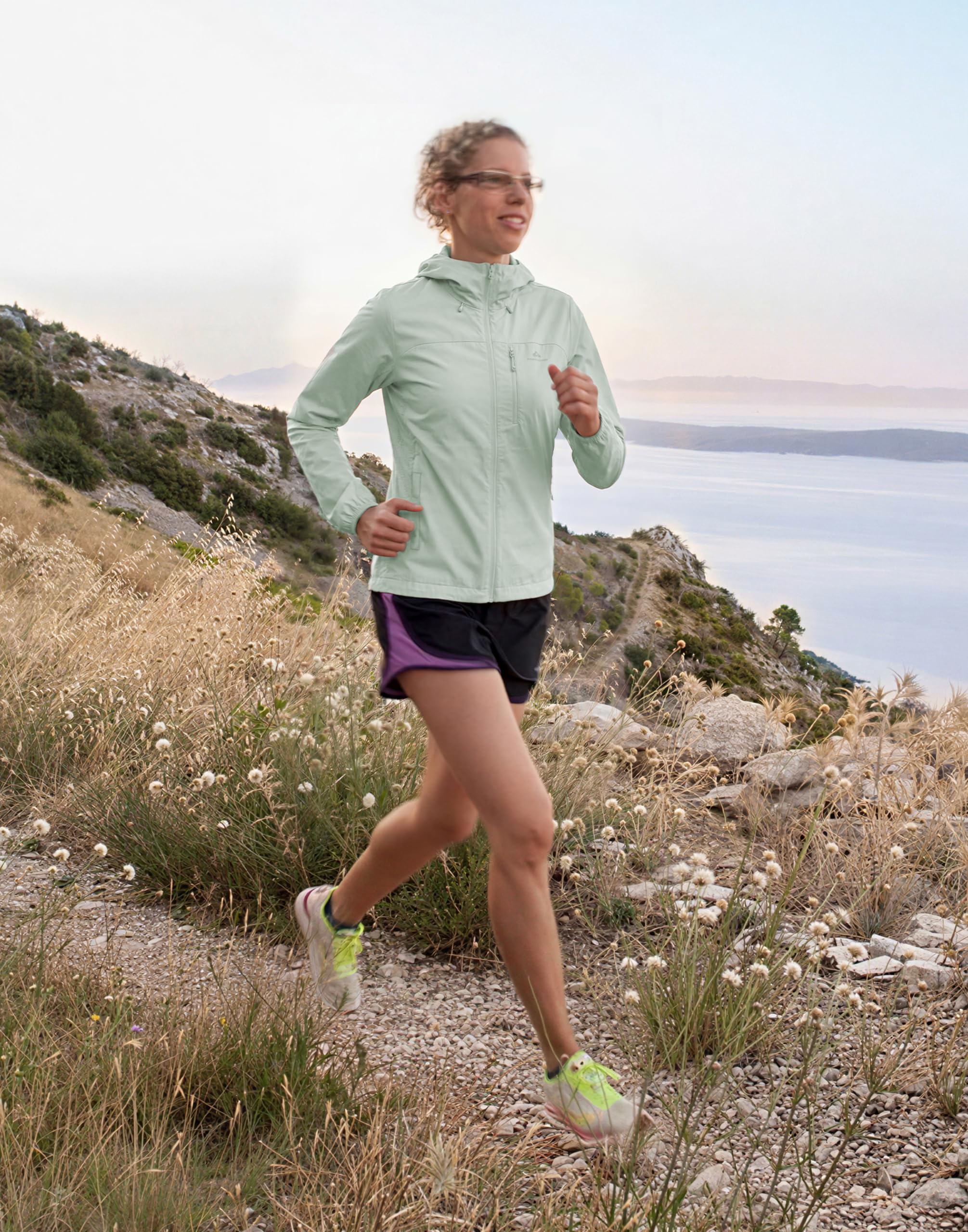 Pioneer Camp Windbreaker Veste de course pour femme, légère, imperméable, respirante, protection solaire UPF 100+, imperméable, robuste, pour les voyages, la course, la randonnée