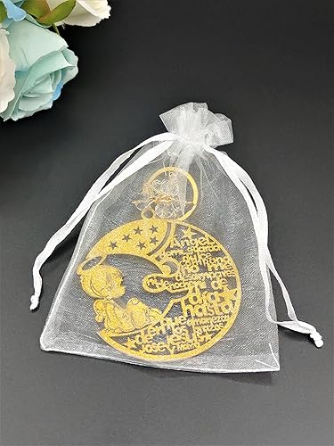 Miniatura 2 de Solkool 12 llaveros de madera con diseño de luna de ángel, regalos de bautismo con ángeles para niño, baby shower, recuerdos de bautizo con bolsas