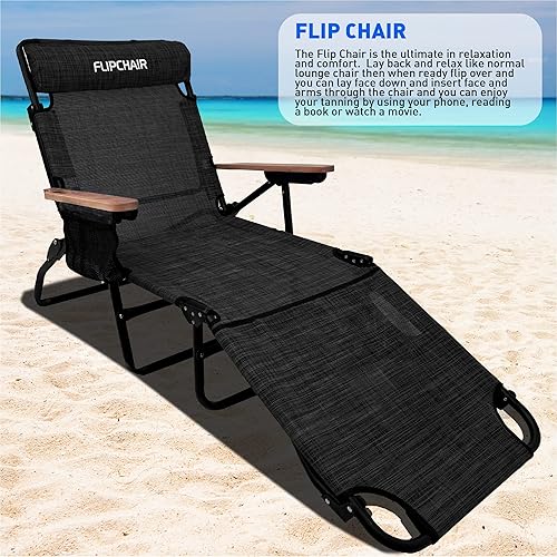 Miniatura 9 de FLIP - Tumbona de bronceado boca abajo con agujeros para la cara y los brazos, soporte de 4 patas, material de textileno, 6 posiciones, almohada