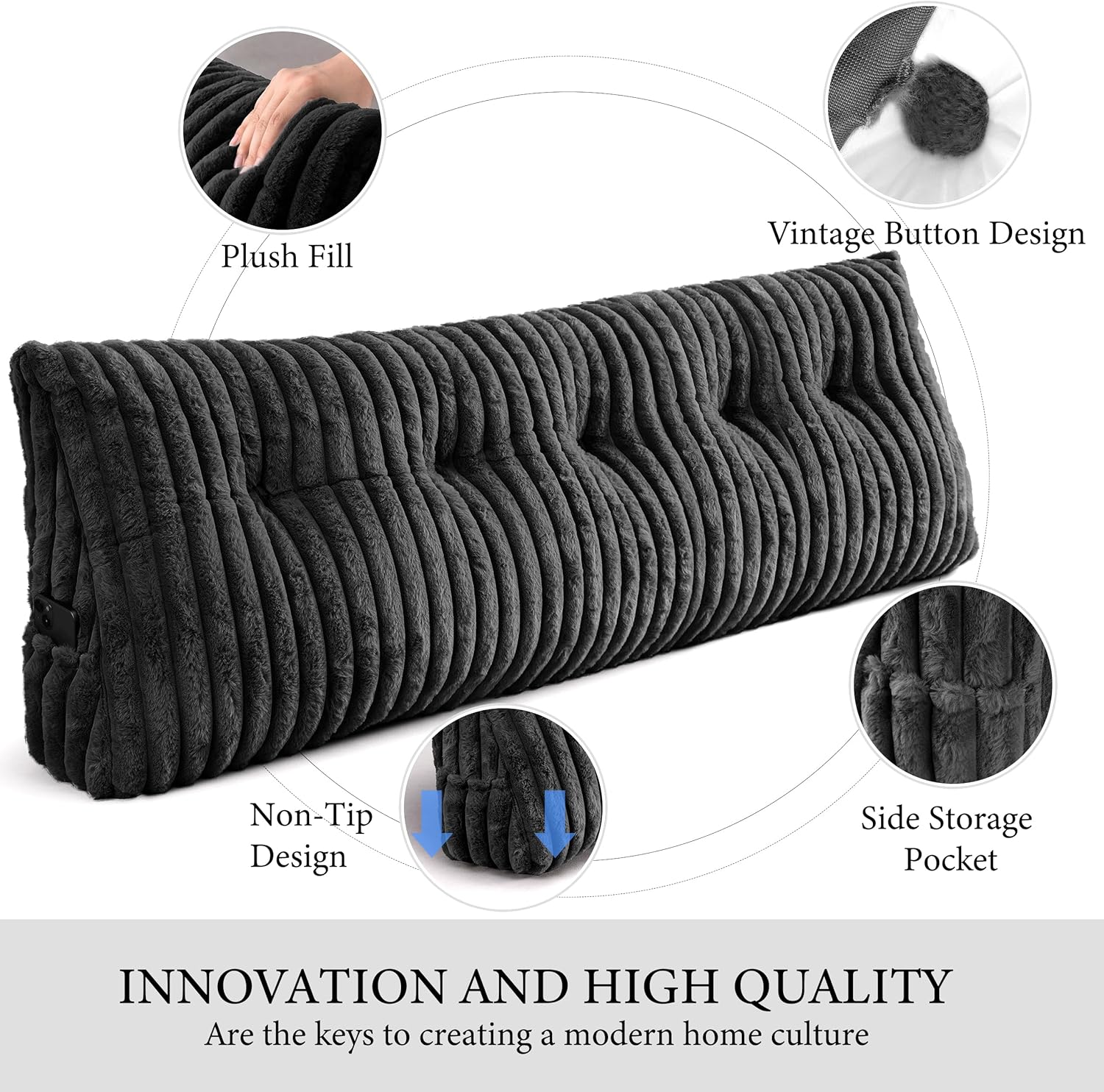 Headboard Pillow Queen, Triangular Wedge Pillow Headboard Queen, Cushion Headboards Reading Pillows, Backrest Pillows for Sitting in Bed or Working with Removable Cover, Black