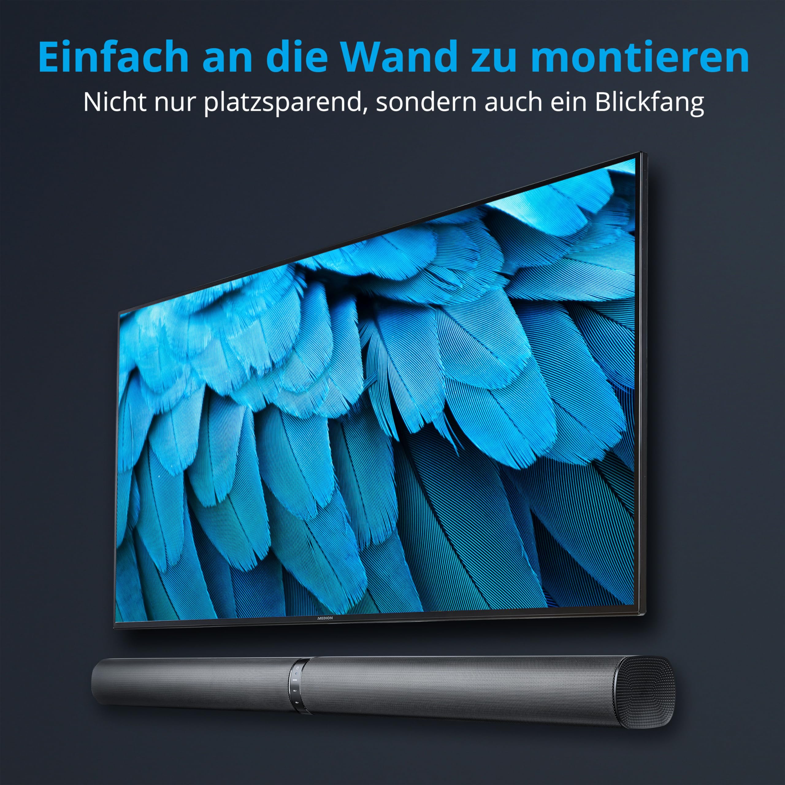 MEDION P64150 2 w 1 Convertible Bluetooth Soundbar TV z subwooferem radiowym (soundbar 2.1, 2 x 30 W, subwoofer, 60 W, montaż ścienny, HDMI ARC z CEC, AUX, wejście optyczne)
