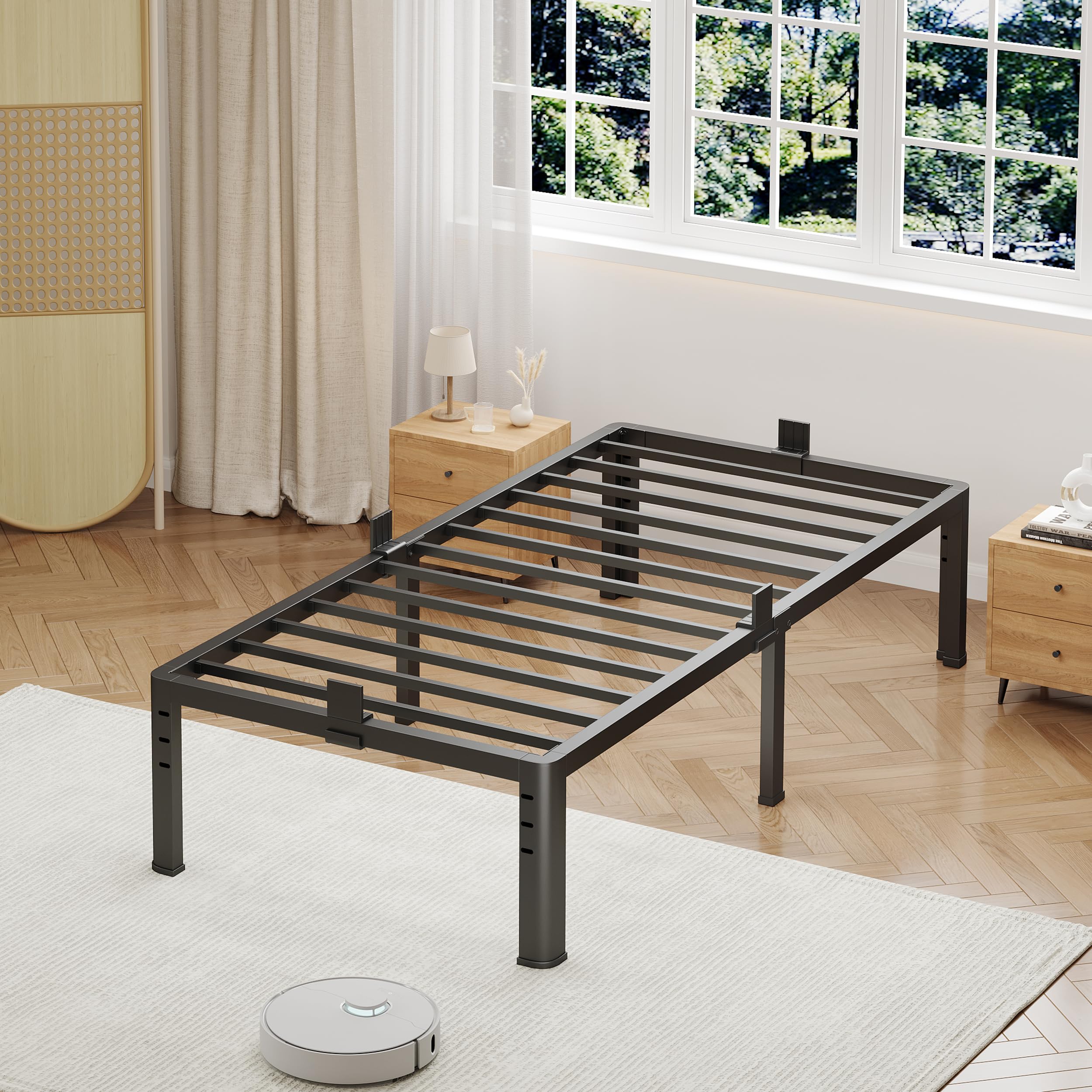 NKZ 14 Inch Twin Bed Frame, Sturdy Metal Platform with Round Corner Legs, 3,500 lbs Heavy Duty Steel Slat Support, Easy Assembly, Noise Free, No Box