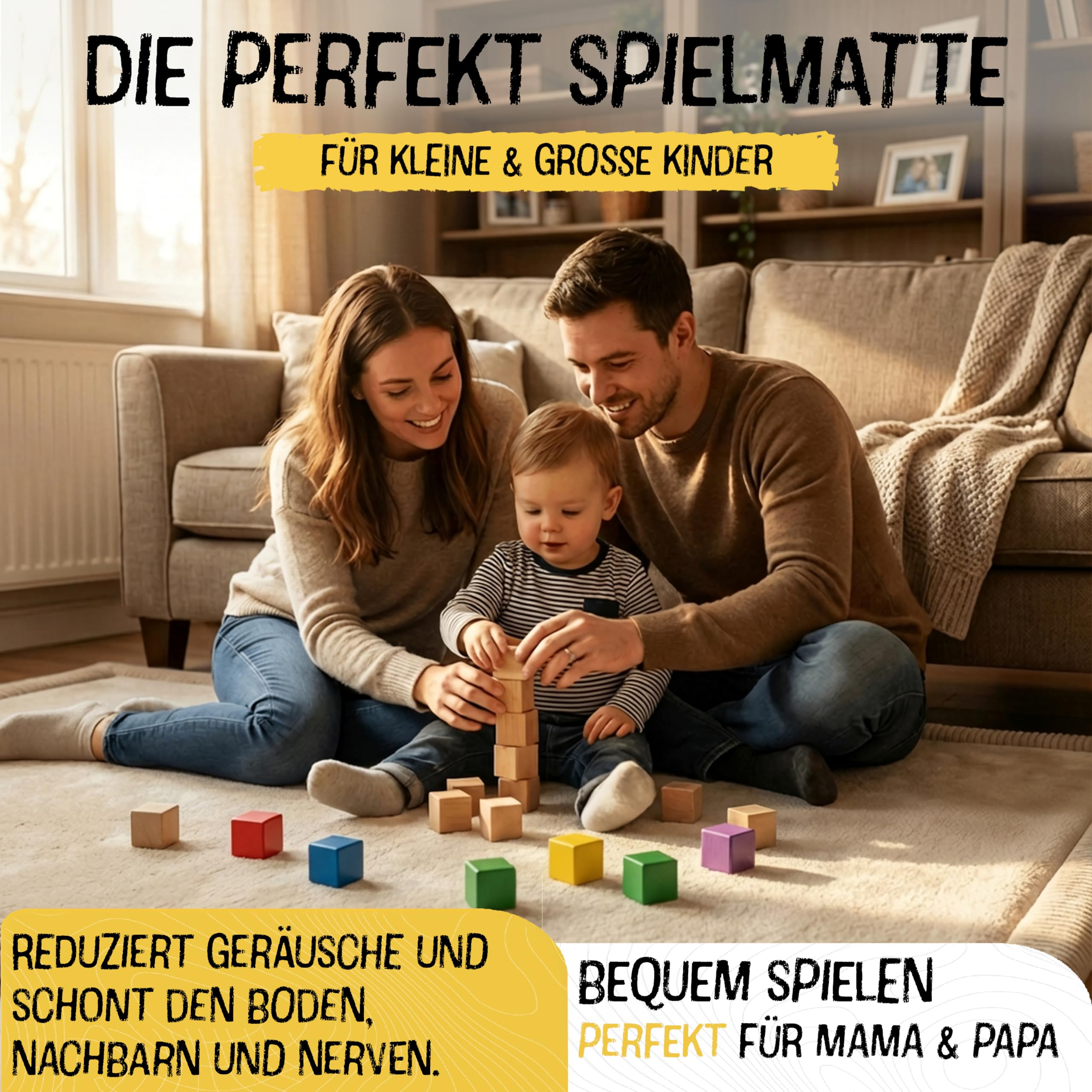 FRIEDO Krabbelmatte Baby I ÖKOTEX Zertifiziert I 160x230cm beige I Extra dick und weiche Spielmatte, Spielteppich I Rutschfester, wasserabweisender Teppich für Wohn und Kinderzimmer I Tatami Matte