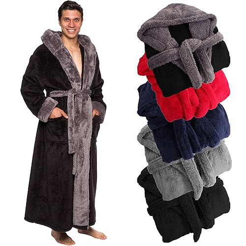 Mens Luxury Robe Hooded Big and Tall - Long Plush