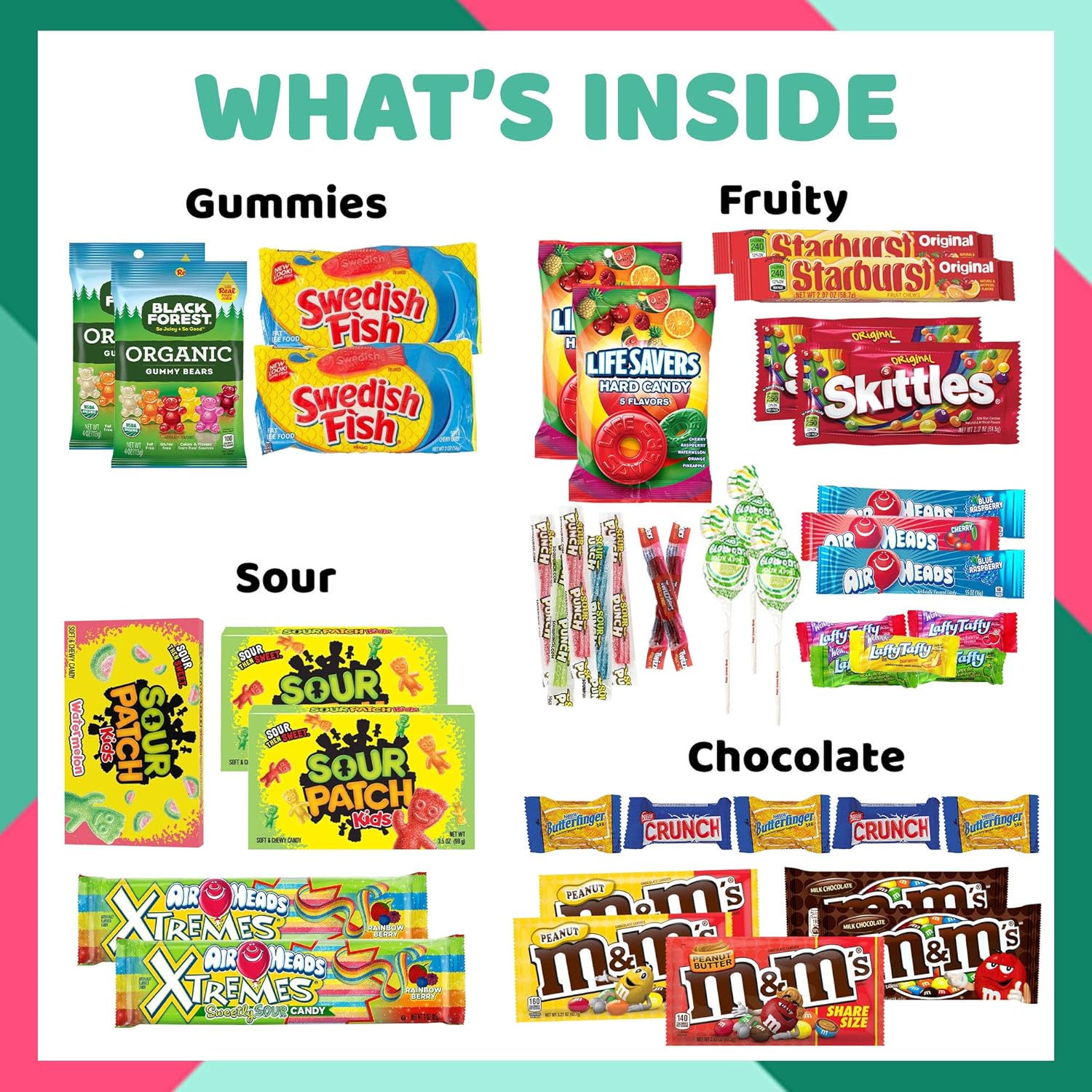Birthday Candy Gift Basket (40 Full Size Snack Box Care Package) Sour Patch Kids, M&Ms, Skittles, Swedish Fish, & More - The Care Crate Co.
