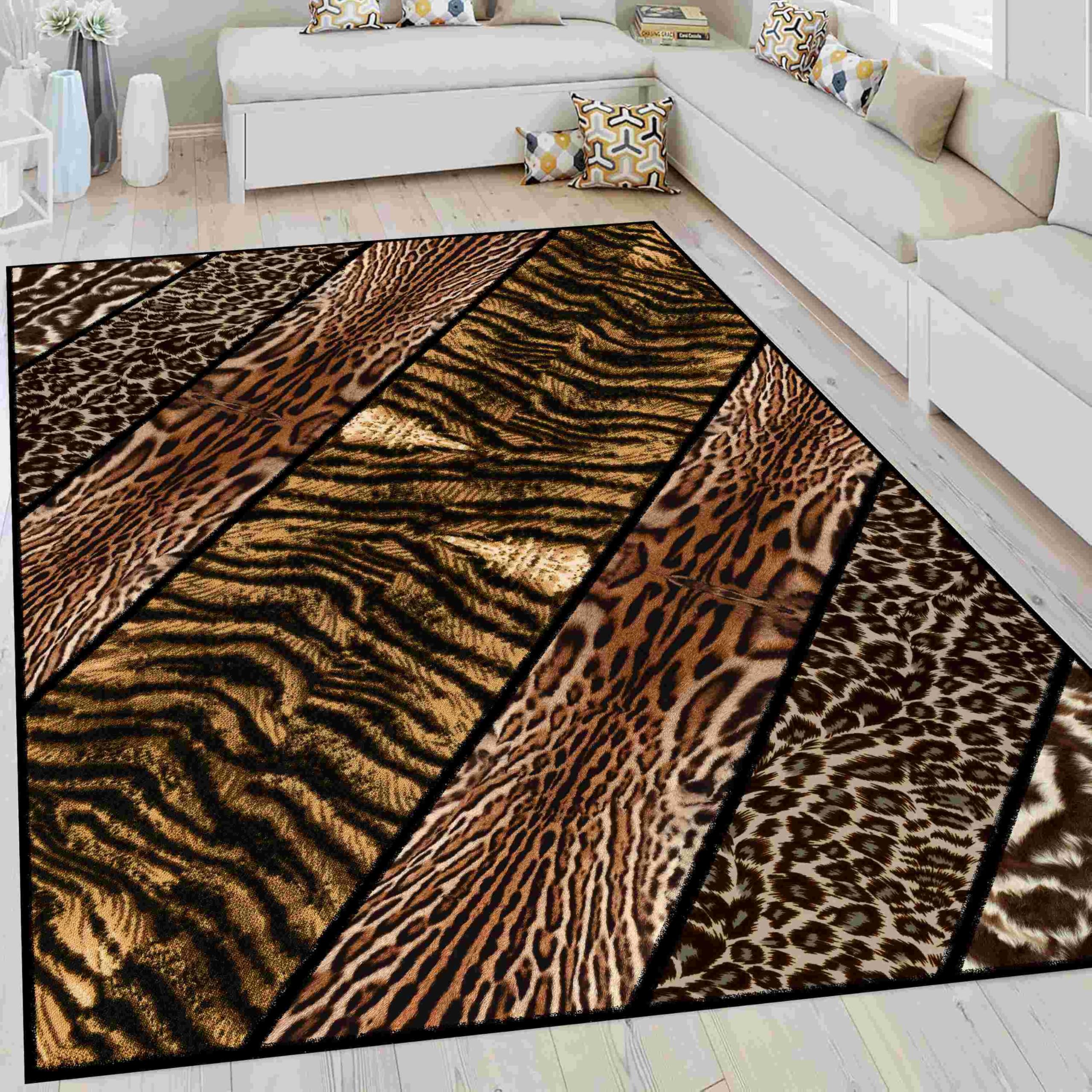 Tigermuster Teppich, 160x230cm, Wildtierdesign, Gepard, Tiger, Kuhfellstruktur, Moderner Großer Wohnzimmerteppich, Waschbare, rutschfeste Bodenmatte für Schlafzimmer