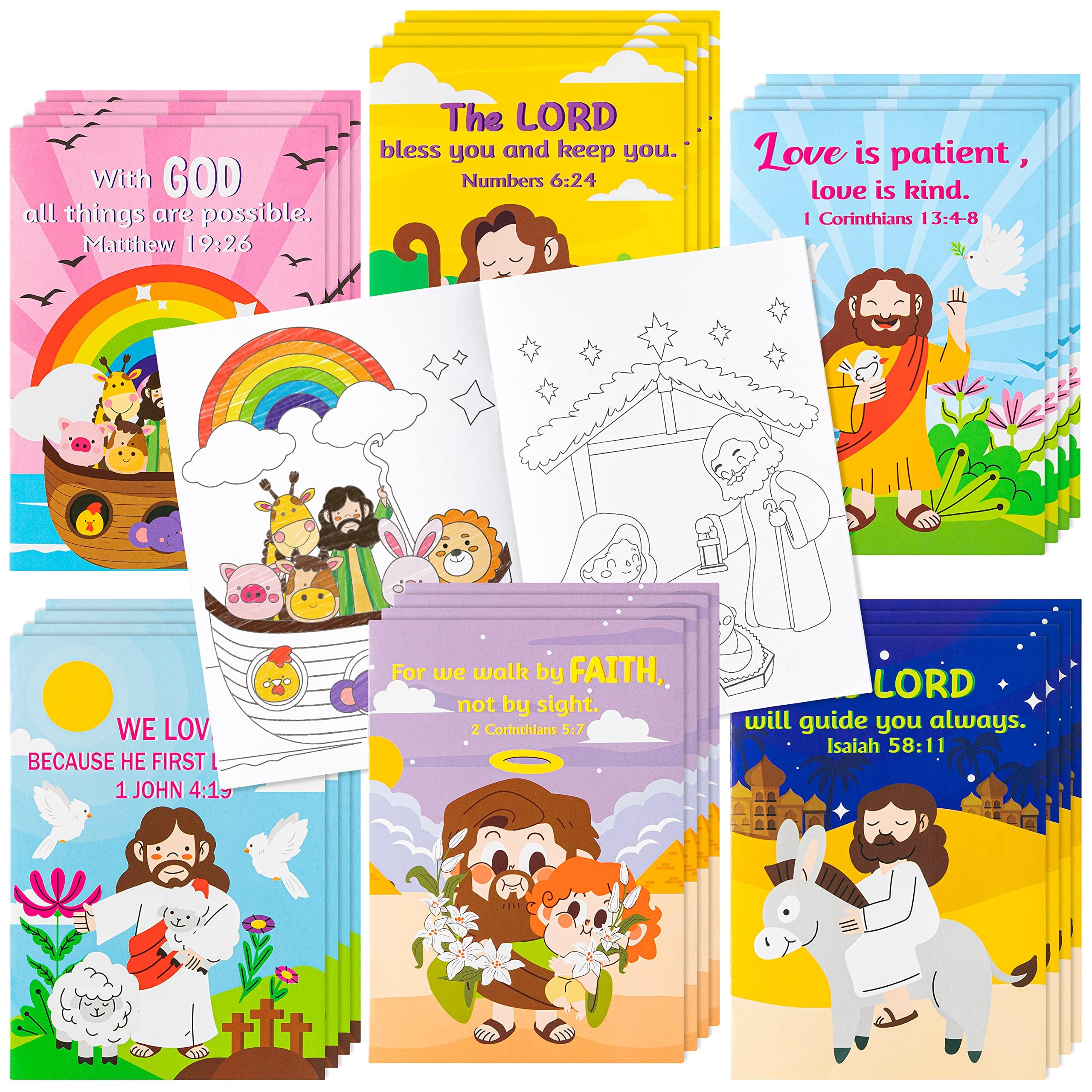 ANGOLIO 24Pcs Jesus Coloring Books Christian Religious Bulk, 6 Styles DIY Art Drawing Book for Sunday Gift School Prizes Classroom Rewards Church Activity Carnival Party Favors Supplies