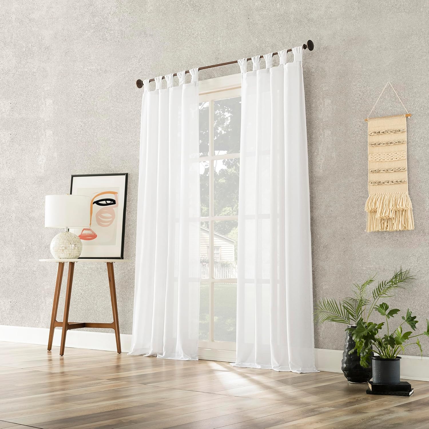 No. 918 Reman 2-Pack Twist Tab Linen Texture Semi-Sheer Tab Top Curtain Panel Pair, 40" x 84", White