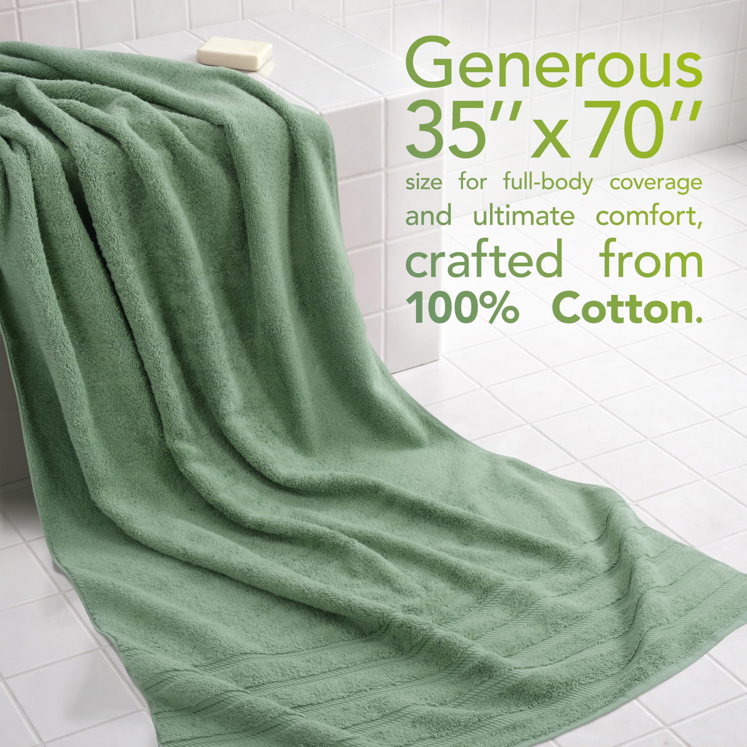 American Soft Linen Asciugamani da bagno grandi Jumbo, 100% cotone da 600 g/m², 35 x 70 cm, asciugamani da bagno di lusso oversize per bagno, spiaggia e piscina, verde salvia