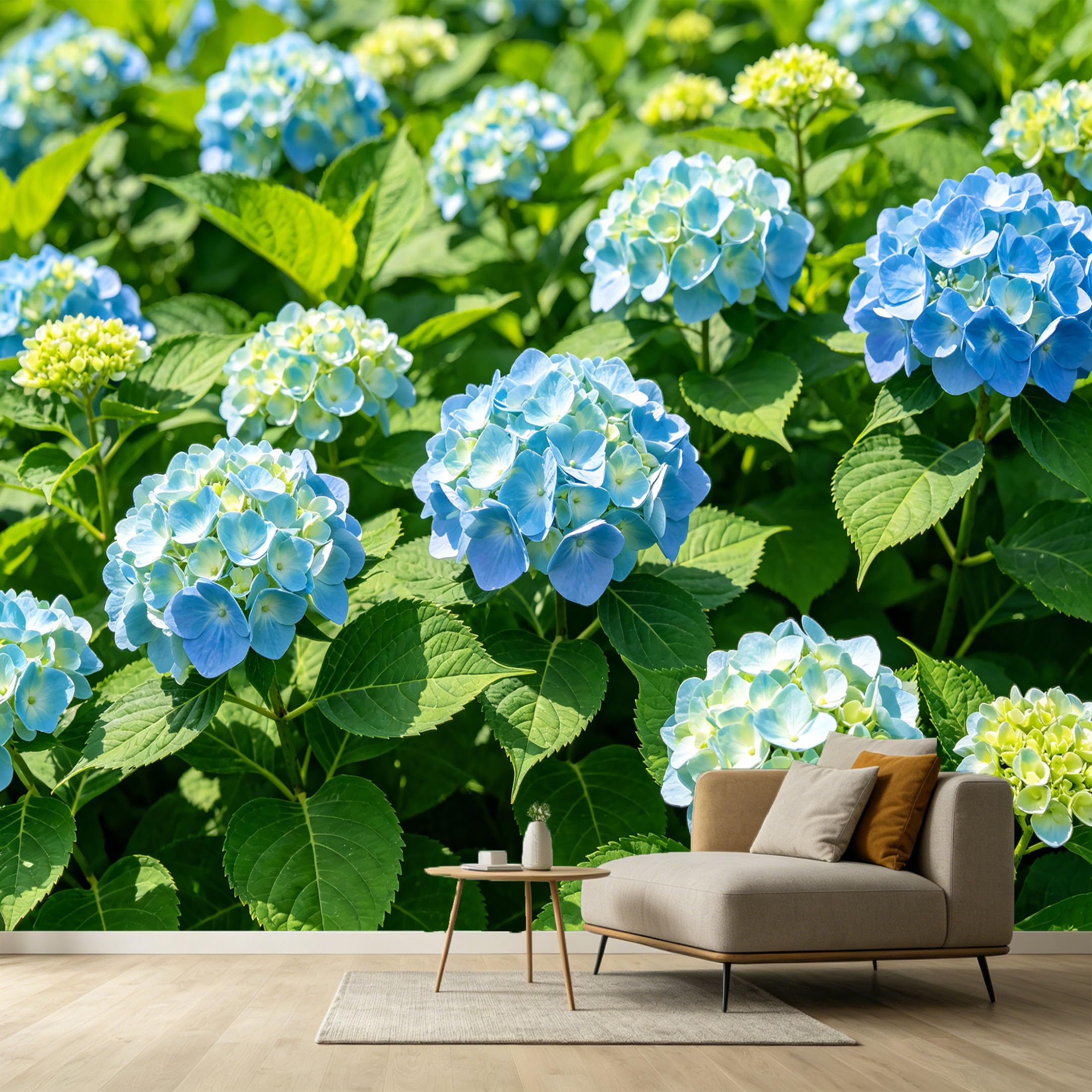 Custom Size Wall Murals Blue Hydrangea Botanical Watercolor Oil Painting Floral Garden SelfAdhesive Wall Fabric Removable Large Wallpaper for Photo Living Room