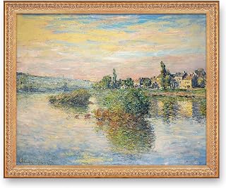 Banks of the Seine at Lavacourt by Claude Monet Framed Size:40.5x34.5 inches,Image Size:36x30 inches World Classic Reproductions For HomeDecor,Vintage Pattern Gold Frame