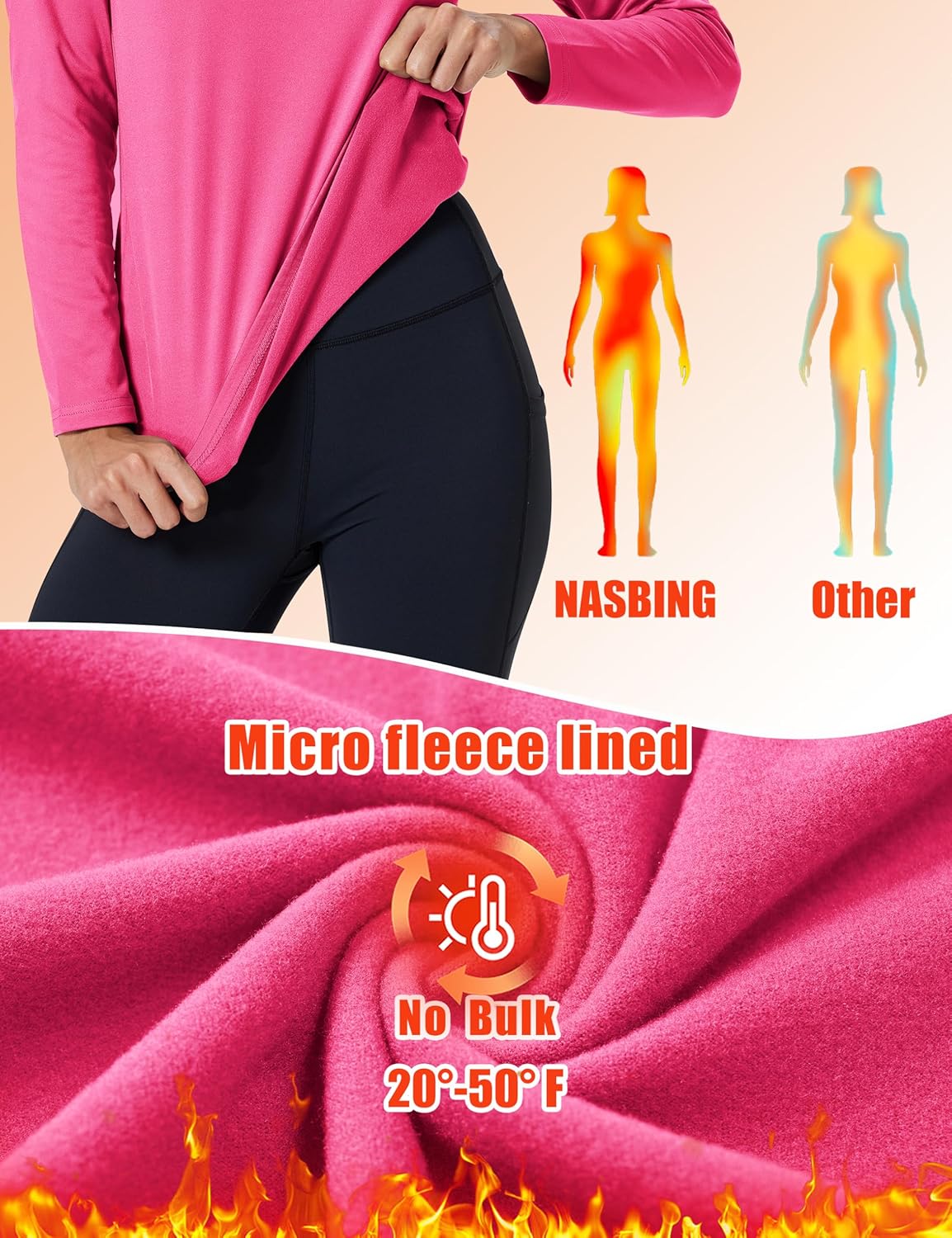 Women's Thermal Shirts Long Sleeve Base Layer Cold Weather Fleece Lined Warm Undershirt Regular Fit Crewneck Tops - Image 3