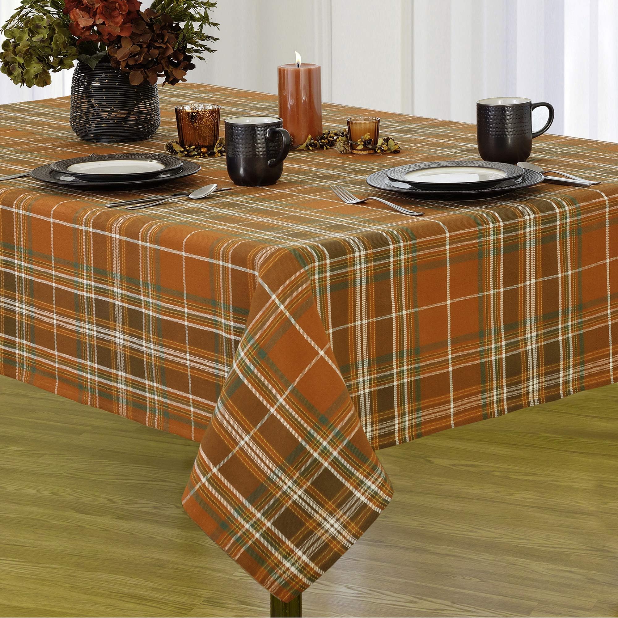 Elrene Home Fashions Loden Plaid Cotton Tablecloth for Fall/Harvest/Halloween/Thanksgiving, 60 in x 102