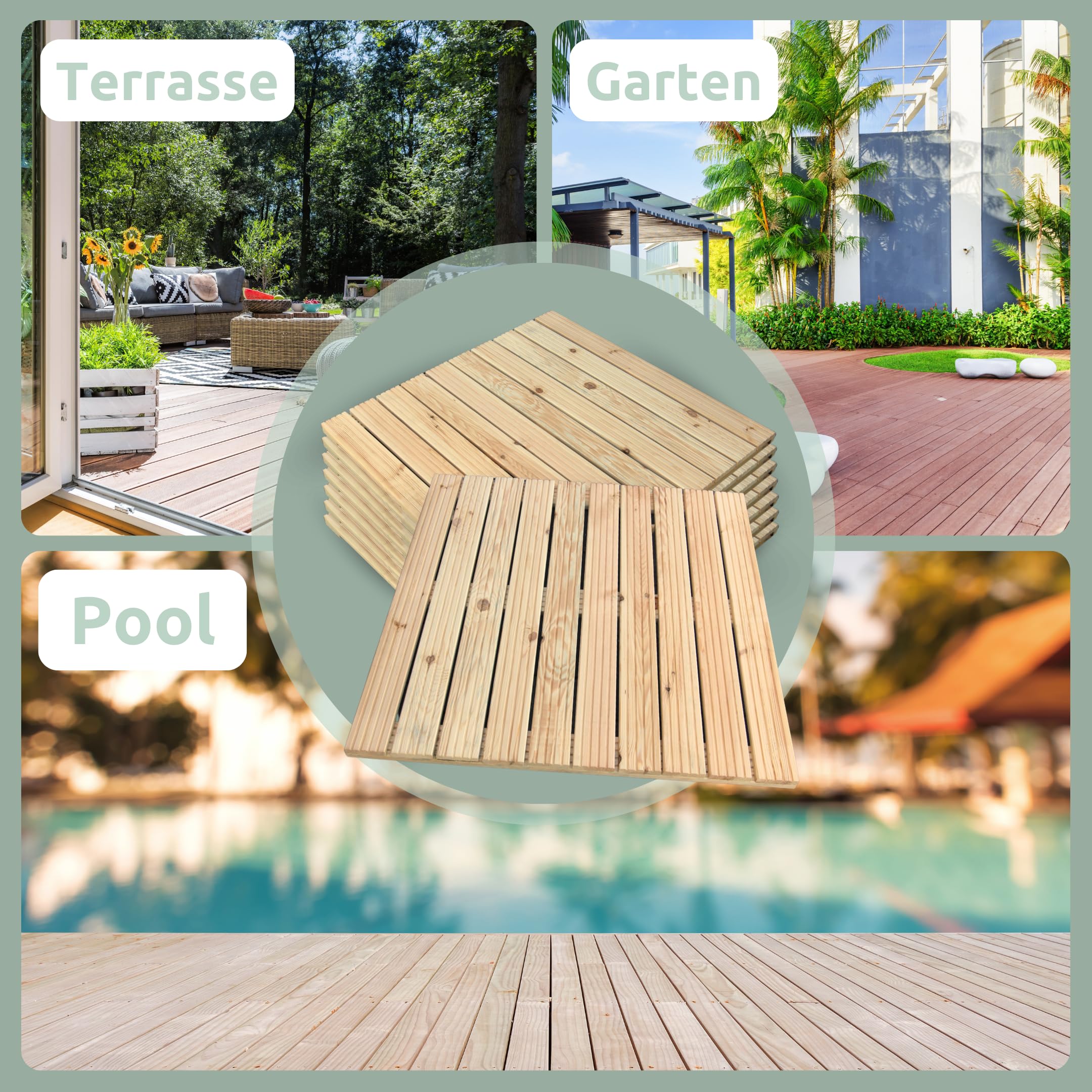 holz4home® Holzfliese Kiefernholz 95x95 cm I Terrassenfliese aus Holz I Terrassendiele Aussen I Rutschfest Geriffelt I Bodenfliese Terrasse Balkon Garten