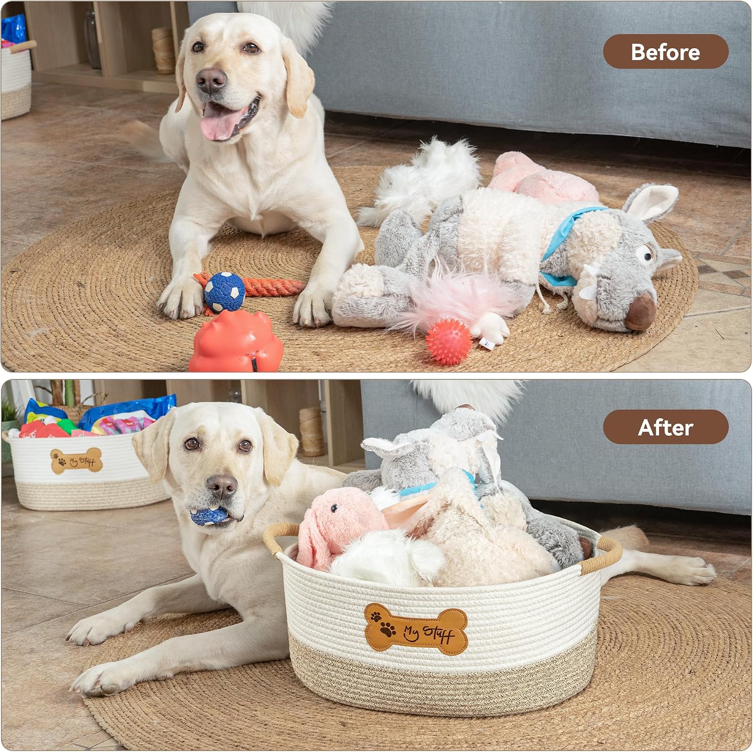 Dog Toy Basket - Cotton Rope Dog Toy Bin With Handle - Cute Woven Pet Toy Box - Perfect Toy Basket For Pets - Storage Baskets For Organizing - Toy Box For Dogs