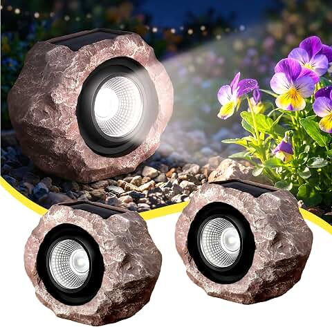 Solar Rock Lights Outdoor 2 Pack, Landscape Spotlight Faux Rock Lights Yard | Solar Landscape Lights, Natural Stone Appearance, Adjustable Spotlight, Auto On/Off, Waterproof Outdoor Garden Lighting