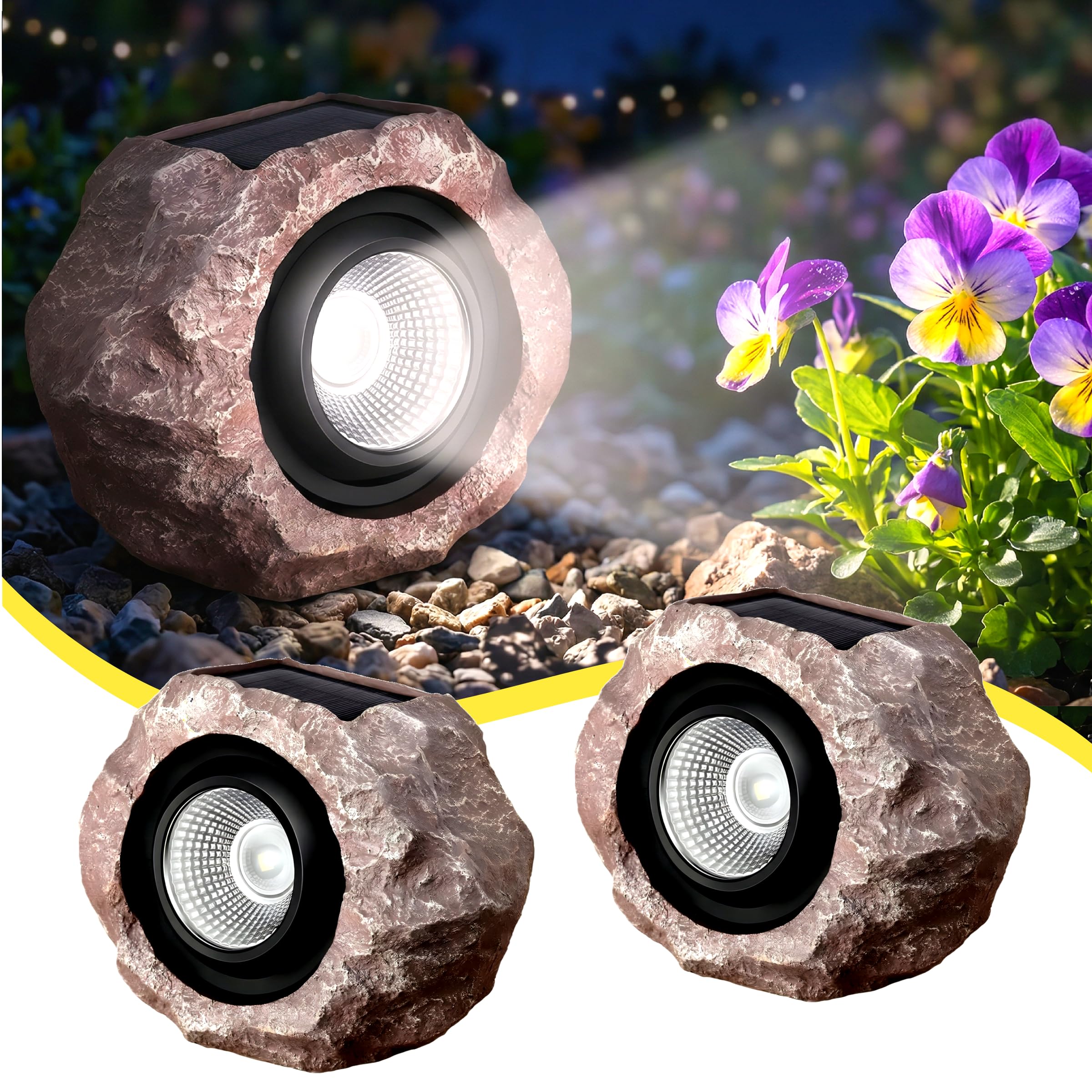 Zestaw 2 sztuk dekoracyjnych lamp solarnych na zewnątrz, super jasne, solarne lampy ogrodowe, wodoodporne, skalne, IP65, solarne lampy na zewnątrz, do ogrodu, na podwórze,